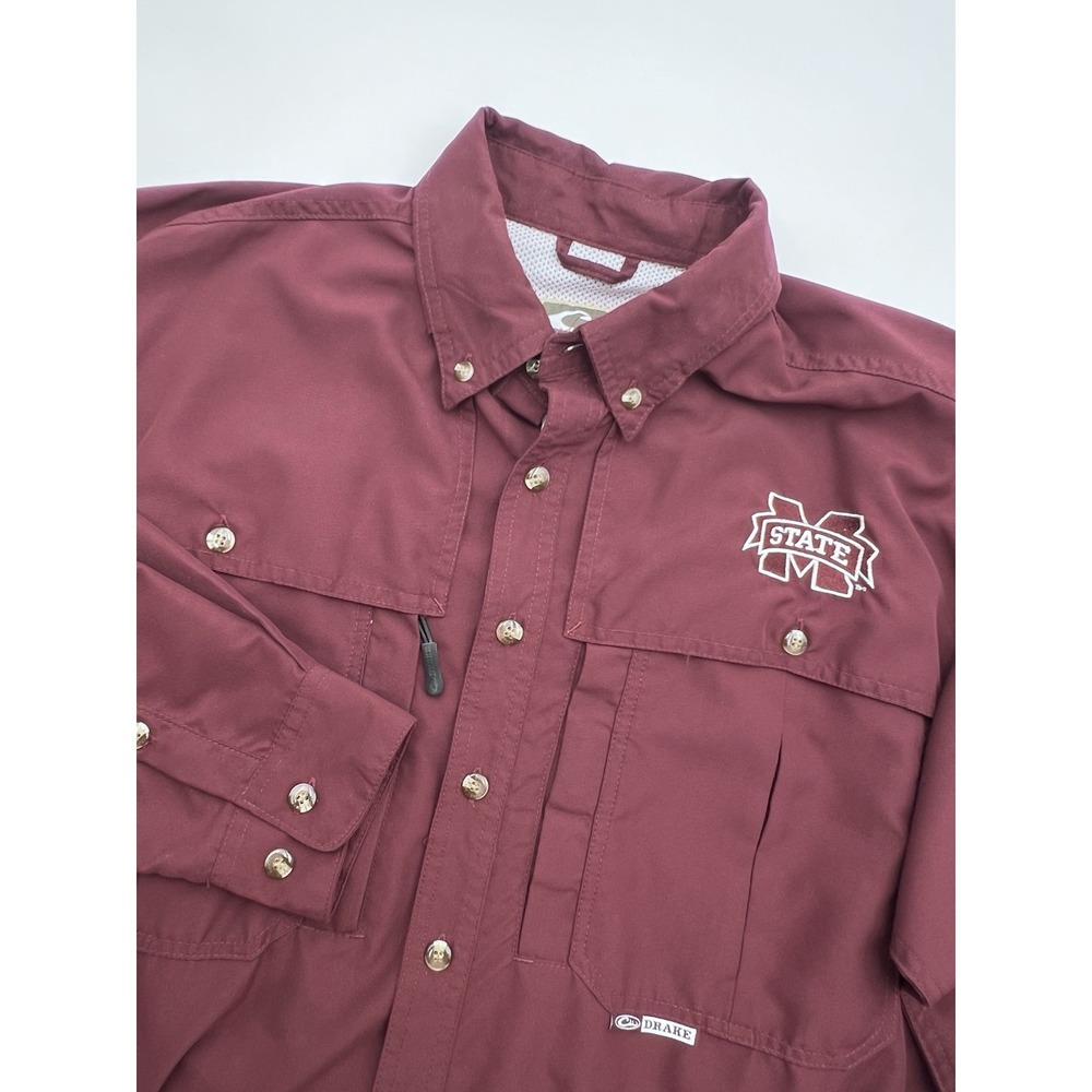 Drake Waterfowl Men's Button Down Shirt Medium Maroon‎ Mississippi State Vented